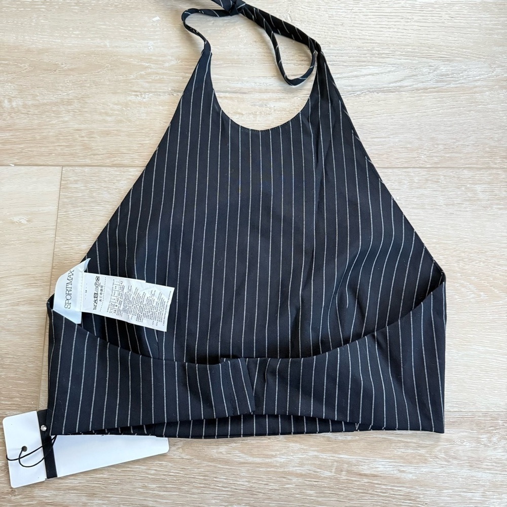 NWT Sportmax Judy halter top black pinstriped size 8 - Picture 3 of 6